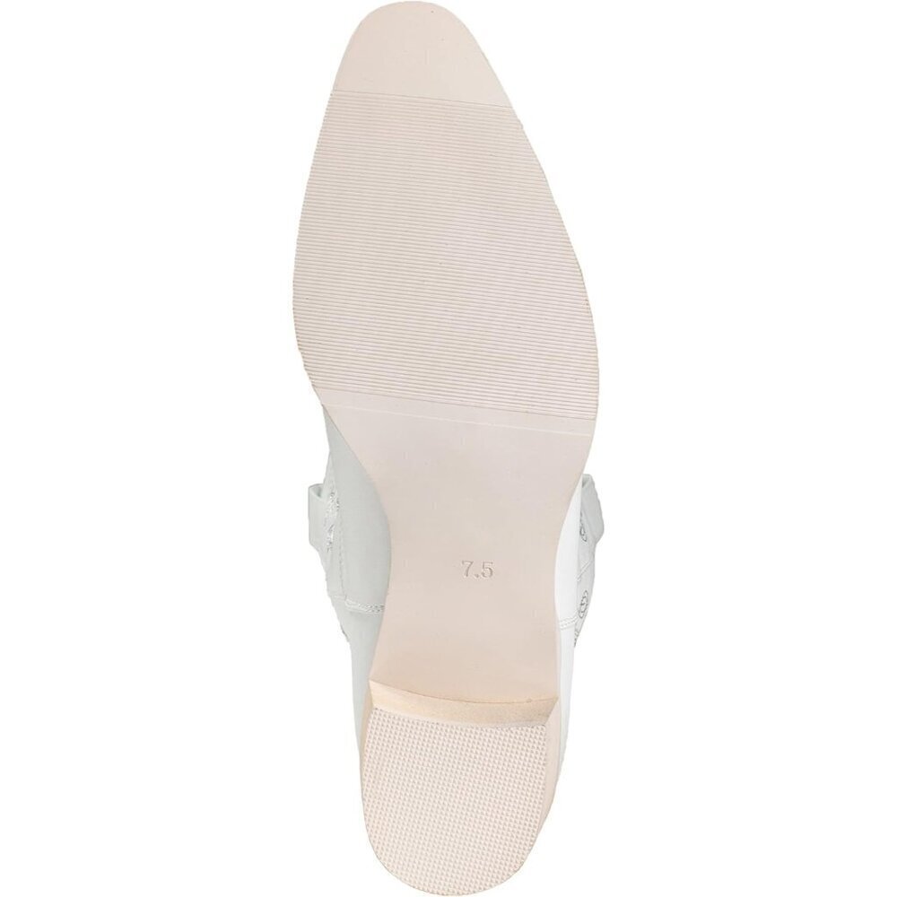 Women's White Pointy Toe Faux Leather Western Cowgirl Mid Calf Boots - Picture 6 of 6